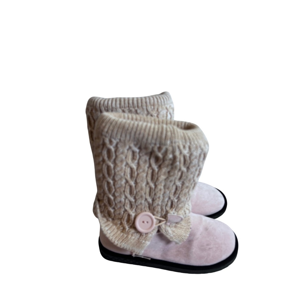 Muk Luks Cable Knit Button Boots Size 7 Pink Beige Faux Shearling Womens
